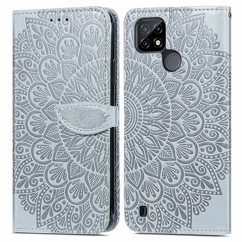 Coque Portefeuille Motif Fantaisie Livre Cuir Etui Clapet S04D pour Realme C21 Gris