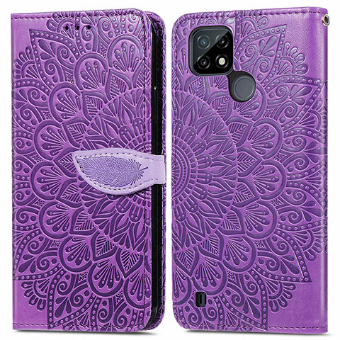 Coque Portefeuille Motif Fantaisie Livre Cuir Etui Clapet S04D pour Realme C21 Violet