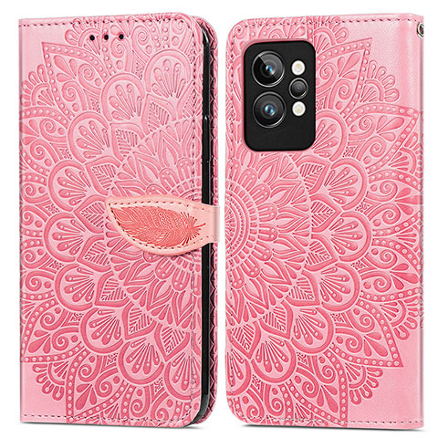 Coque Portefeuille Motif Fantaisie Livre Cuir Etui Clapet S04D pour Realme GT2 Pro 5G Or Rose