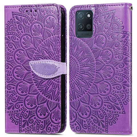 Coque Portefeuille Motif Fantaisie Livre Cuir Etui Clapet S04D pour Realme V11s 5G Violet