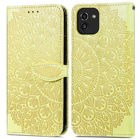 Coque Portefeuille Motif Fantaisie Livre Cuir Etui Clapet S04D pour Samsung Galaxy A03 Jaune