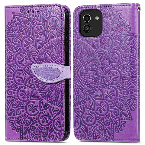 Coque Portefeuille Motif Fantaisie Livre Cuir Etui Clapet S04D pour Samsung Galaxy A03 Violet