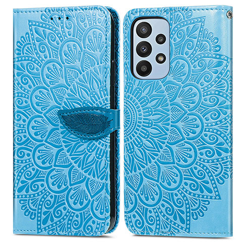 Coque Portefeuille Motif Fantaisie Livre Cuir Etui Clapet S04D pour Samsung Galaxy A23 4G Bleu