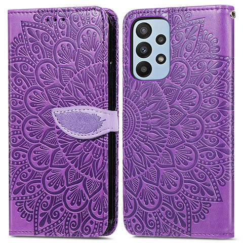 Coque Portefeuille Motif Fantaisie Livre Cuir Etui Clapet S04D pour Samsung Galaxy A23 4G Violet