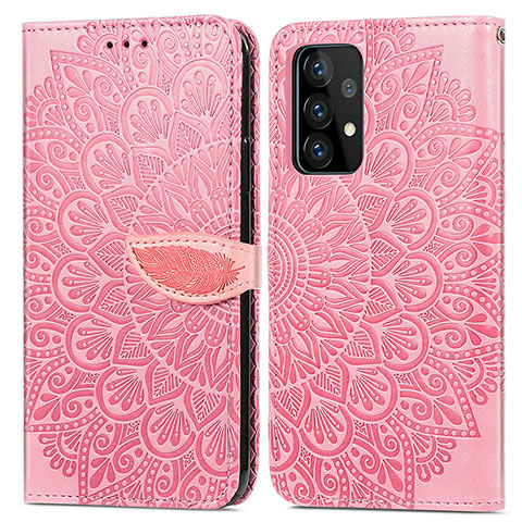 Coque Portefeuille Motif Fantaisie Livre Cuir Etui Clapet S04D pour Samsung Galaxy A52s 5G Or Rose