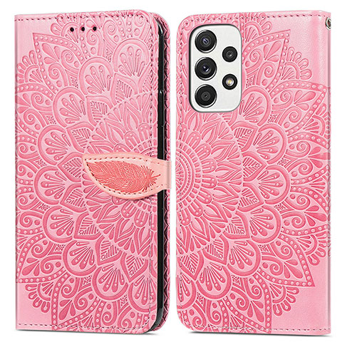 Coque Portefeuille Motif Fantaisie Livre Cuir Etui Clapet S04D pour Samsung Galaxy A53 5G Or Rose