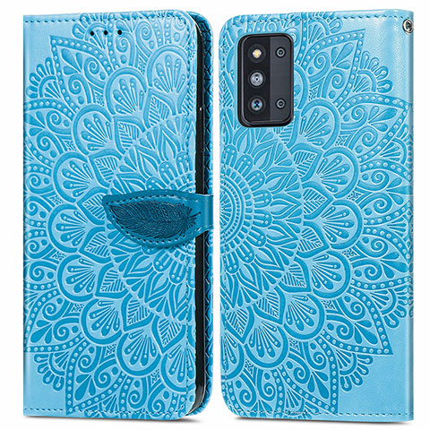 Coque Portefeuille Motif Fantaisie Livre Cuir Etui Clapet S04D pour Samsung Galaxy F52 5G Bleu