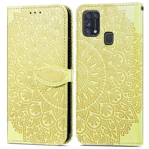 Coque Portefeuille Motif Fantaisie Livre Cuir Etui Clapet S04D pour Samsung Galaxy M21s Jaune