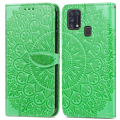 Coque Portefeuille Motif Fantaisie Livre Cuir Etui Clapet S04D pour Samsung Galaxy M21s Vert