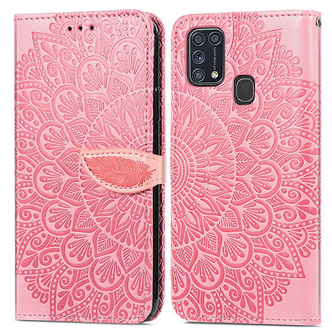 Coque Portefeuille Motif Fantaisie Livre Cuir Etui Clapet S04D pour Samsung Galaxy M31 Or Rose