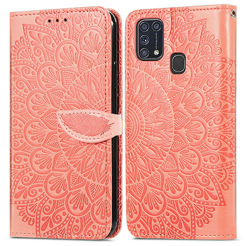 Coque Portefeuille Motif Fantaisie Livre Cuir Etui Clapet S04D pour Samsung Galaxy M31 Orange