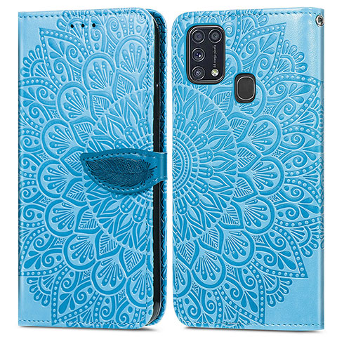 Coque Portefeuille Motif Fantaisie Livre Cuir Etui Clapet S04D pour Samsung Galaxy M31 Prime Edition Bleu