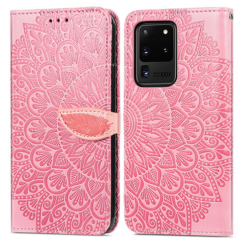 Coque Portefeuille Motif Fantaisie Livre Cuir Etui Clapet S04D pour Samsung Galaxy S20 Ultra 5G Or Rose