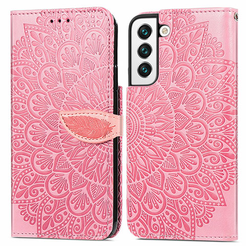 Coque Portefeuille Motif Fantaisie Livre Cuir Etui Clapet S04D pour Samsung Galaxy S21 5G Or Rose