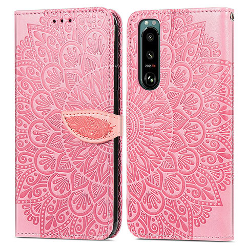 Coque Portefeuille Motif Fantaisie Livre Cuir Etui Clapet S04D pour Sony Xperia 5 III Or Rose