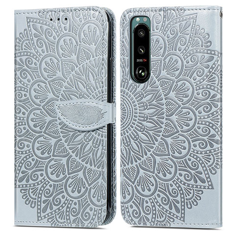 Coque Portefeuille Motif Fantaisie Livre Cuir Etui Clapet S04D pour Sony Xperia 5 III SO-53B Gris