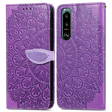 Coque Portefeuille Motif Fantaisie Livre Cuir Etui Clapet S04D pour Sony Xperia 5 III Violet