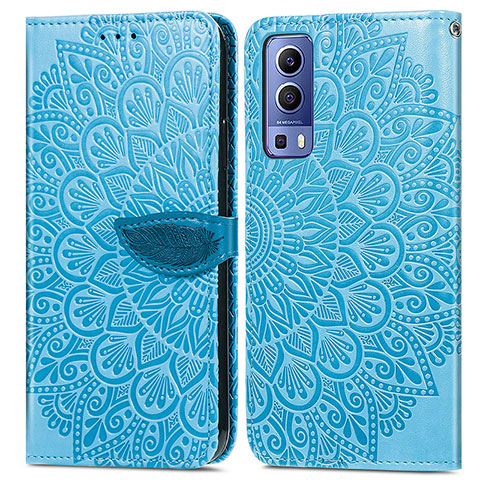 Coque Portefeuille Motif Fantaisie Livre Cuir Etui Clapet S04D pour Vivo iQOO Z3 5G Bleu