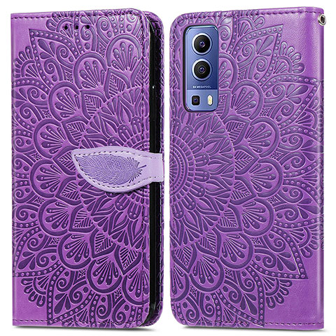 Coque Portefeuille Motif Fantaisie Livre Cuir Etui Clapet S04D pour Vivo iQOO Z3 5G Violet