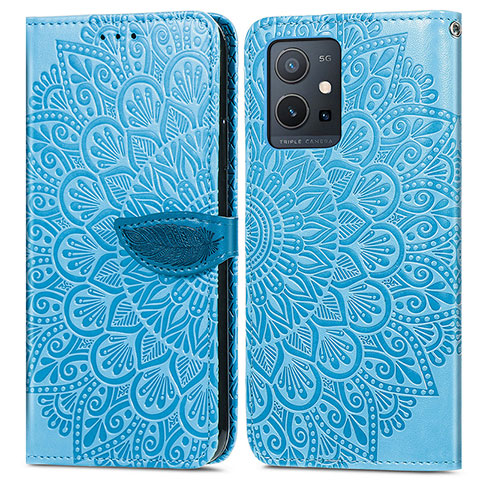 Coque Portefeuille Motif Fantaisie Livre Cuir Etui Clapet S04D pour Vivo iQOO Z6 5G Bleu