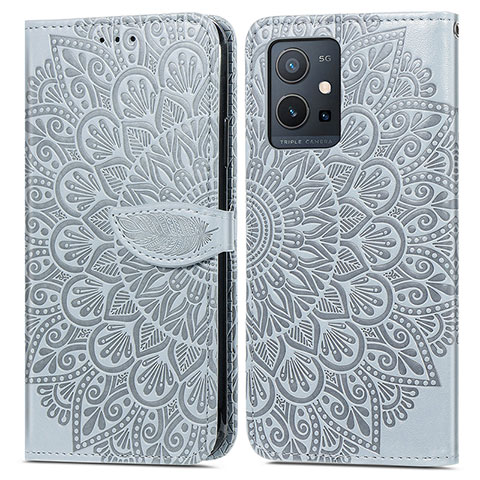 Coque Portefeuille Motif Fantaisie Livre Cuir Etui Clapet S04D pour Vivo iQOO Z6 5G Gris