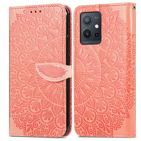 Coque Portefeuille Motif Fantaisie Livre Cuir Etui Clapet S04D pour Vivo T1 5G India Orange