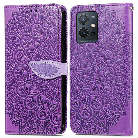 Coque Portefeuille Motif Fantaisie Livre Cuir Etui Clapet S04D pour Vivo T1 5G India Violet