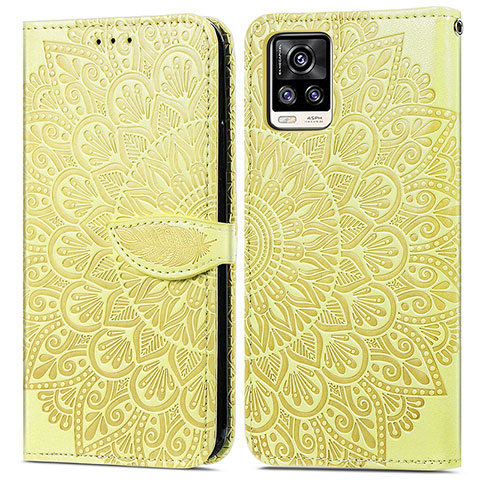 Coque Portefeuille Motif Fantaisie Livre Cuir Etui Clapet S04D pour Vivo V20 (2021) Jaune