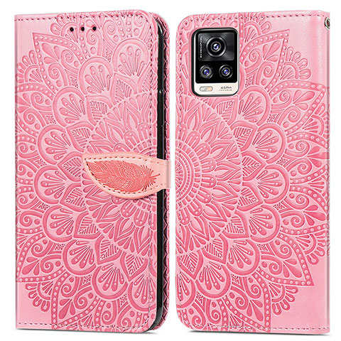 Coque Portefeuille Motif Fantaisie Livre Cuir Etui Clapet S04D pour Vivo V20 (2021) Or Rose