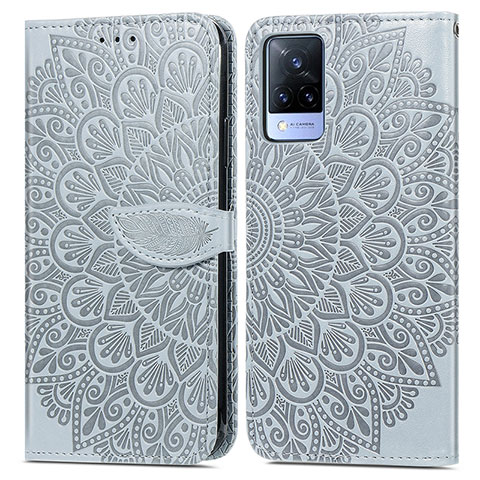 Coque Portefeuille Motif Fantaisie Livre Cuir Etui Clapet S04D pour Vivo V21 5G Gris