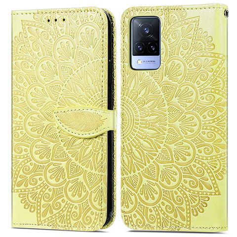 Coque Portefeuille Motif Fantaisie Livre Cuir Etui Clapet S04D pour Vivo V21 5G Jaune