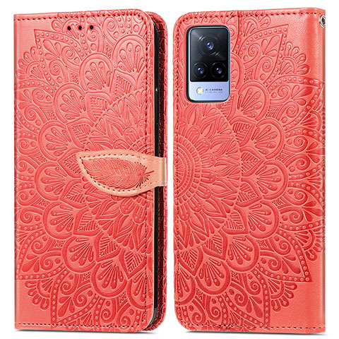 Coque Portefeuille Motif Fantaisie Livre Cuir Etui Clapet S04D pour Vivo V21 5G Rouge