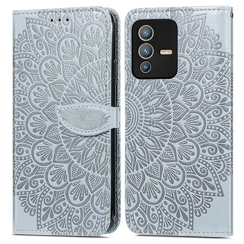 Coque Portefeuille Motif Fantaisie Livre Cuir Etui Clapet S04D pour Vivo V23 5G Gris