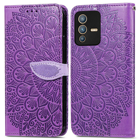 Coque Portefeuille Motif Fantaisie Livre Cuir Etui Clapet S04D pour Vivo V23 5G Violet