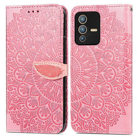 Coque Portefeuille Motif Fantaisie Livre Cuir Etui Clapet S04D pour Vivo V23 Pro 5G Or Rose