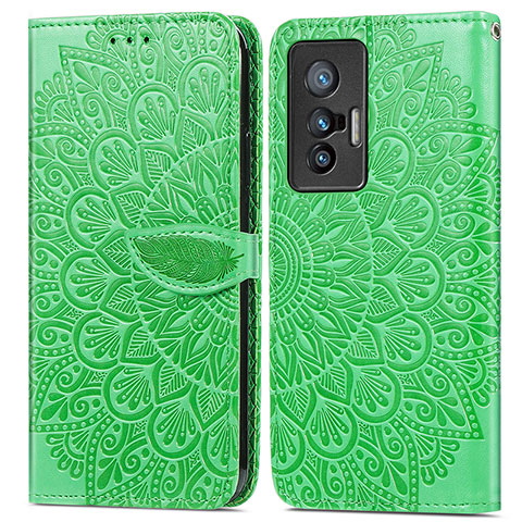 Coque Portefeuille Motif Fantaisie Livre Cuir Etui Clapet S04D pour Vivo X70 5G Vert