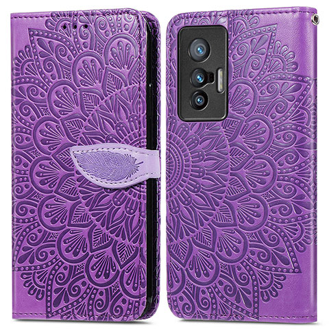 Coque Portefeuille Motif Fantaisie Livre Cuir Etui Clapet S04D pour Vivo X70 5G Violet