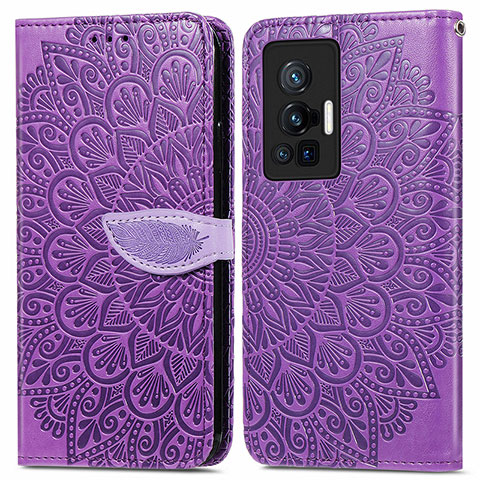 Coque Portefeuille Motif Fantaisie Livre Cuir Etui Clapet S04D pour Vivo X70 Pro 5G Violet