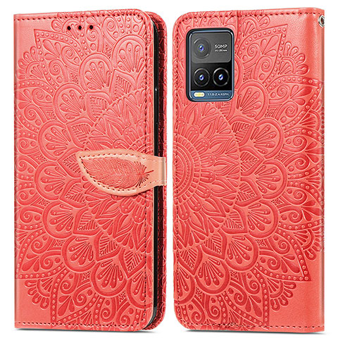 Coque Portefeuille Motif Fantaisie Livre Cuir Etui Clapet S04D pour Vivo Y21 Rouge