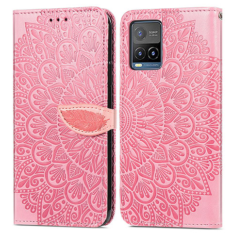 Coque Portefeuille Motif Fantaisie Livre Cuir Etui Clapet S04D pour Vivo Y21a Or Rose