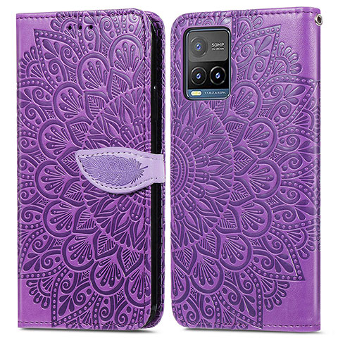 Coque Portefeuille Motif Fantaisie Livre Cuir Etui Clapet S04D pour Vivo Y21a Violet