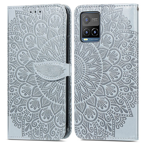 Coque Portefeuille Motif Fantaisie Livre Cuir Etui Clapet S04D pour Vivo Y21G Gris