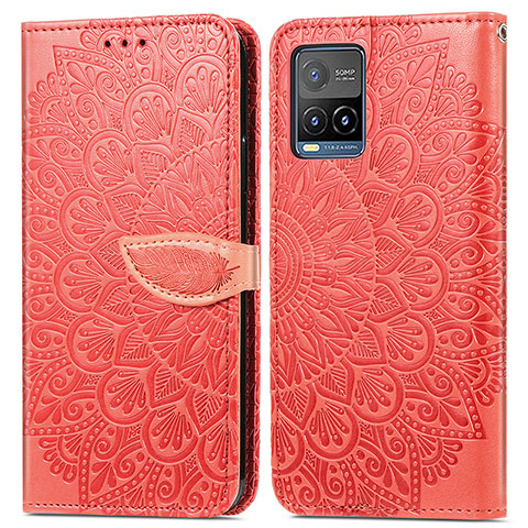 Coque Portefeuille Motif Fantaisie Livre Cuir Etui Clapet S04D pour Vivo Y21G Rouge