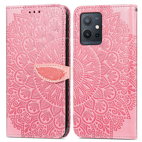 Coque Portefeuille Motif Fantaisie Livre Cuir Etui Clapet S04D pour Vivo Y33e 5G Or Rose