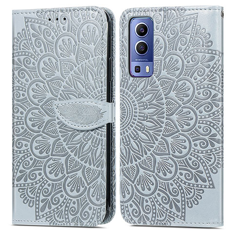 Coque Portefeuille Motif Fantaisie Livre Cuir Etui Clapet S04D pour Vivo Y52 5G Gris