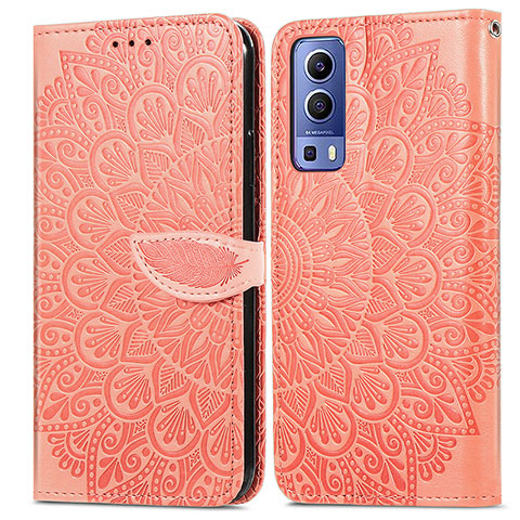 Coque Portefeuille Motif Fantaisie Livre Cuir Etui Clapet S04D pour Vivo Y52 5G Orange