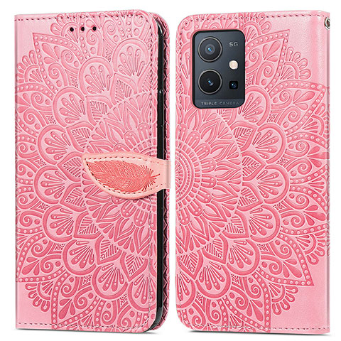 Coque Portefeuille Motif Fantaisie Livre Cuir Etui Clapet S04D pour Vivo Y52t 5G Or Rose