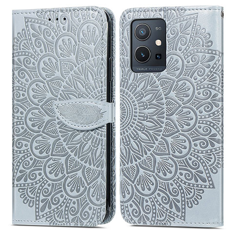 Coque Portefeuille Motif Fantaisie Livre Cuir Etui Clapet S04D pour Vivo Y55 5G Gris