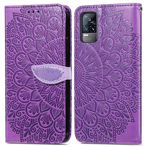 Coque Portefeuille Motif Fantaisie Livre Cuir Etui Clapet S04D pour Vivo Y73 (2021) Violet