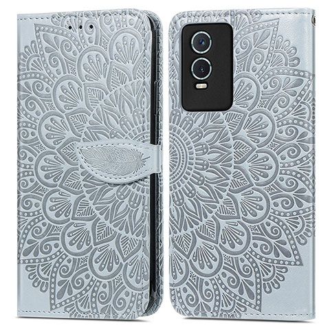 Coque Portefeuille Motif Fantaisie Livre Cuir Etui Clapet S04D pour Vivo Y74s 5G Gris